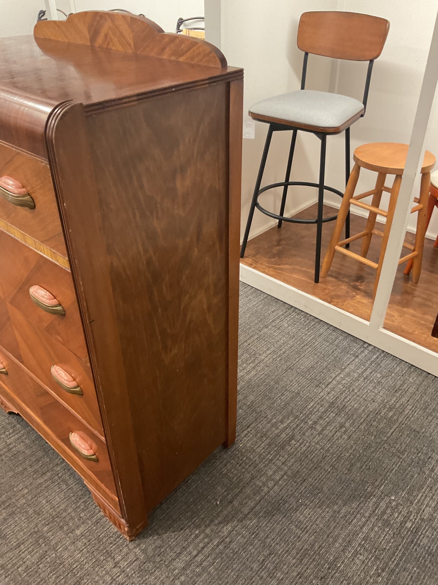Vintage Waterfall Tallboy Dresser
