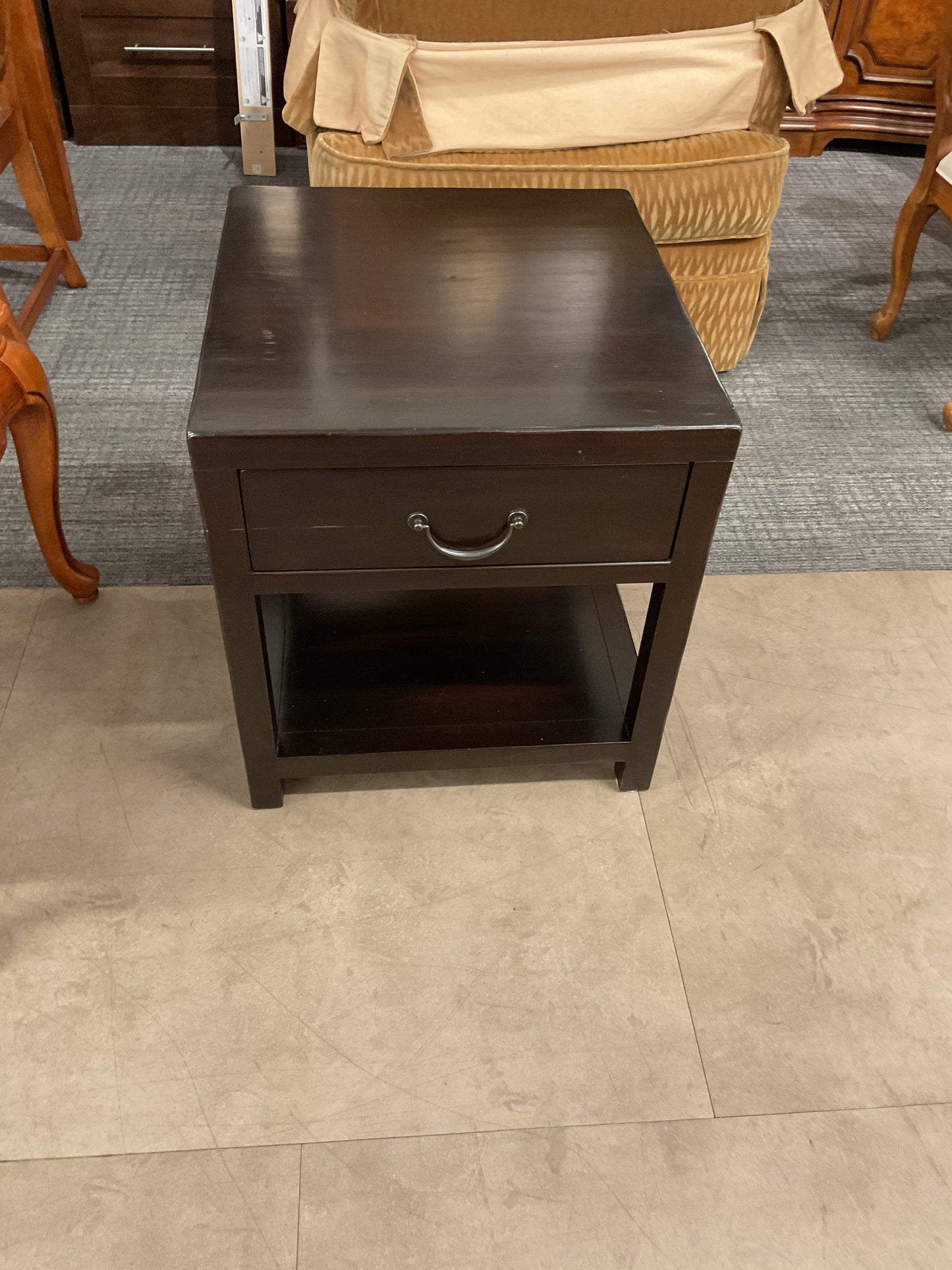 Dark Brown End Table with Drawer and Shelf