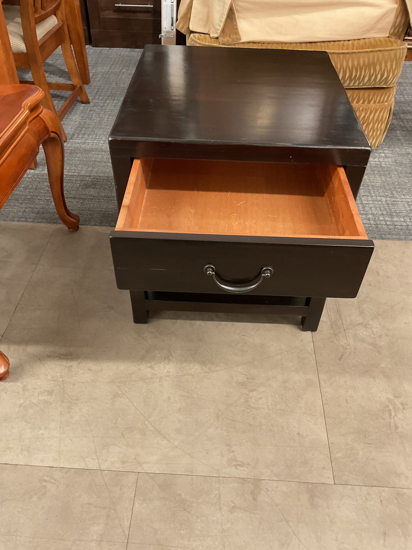 Dark Brown End Table with Drawer and Shelf
