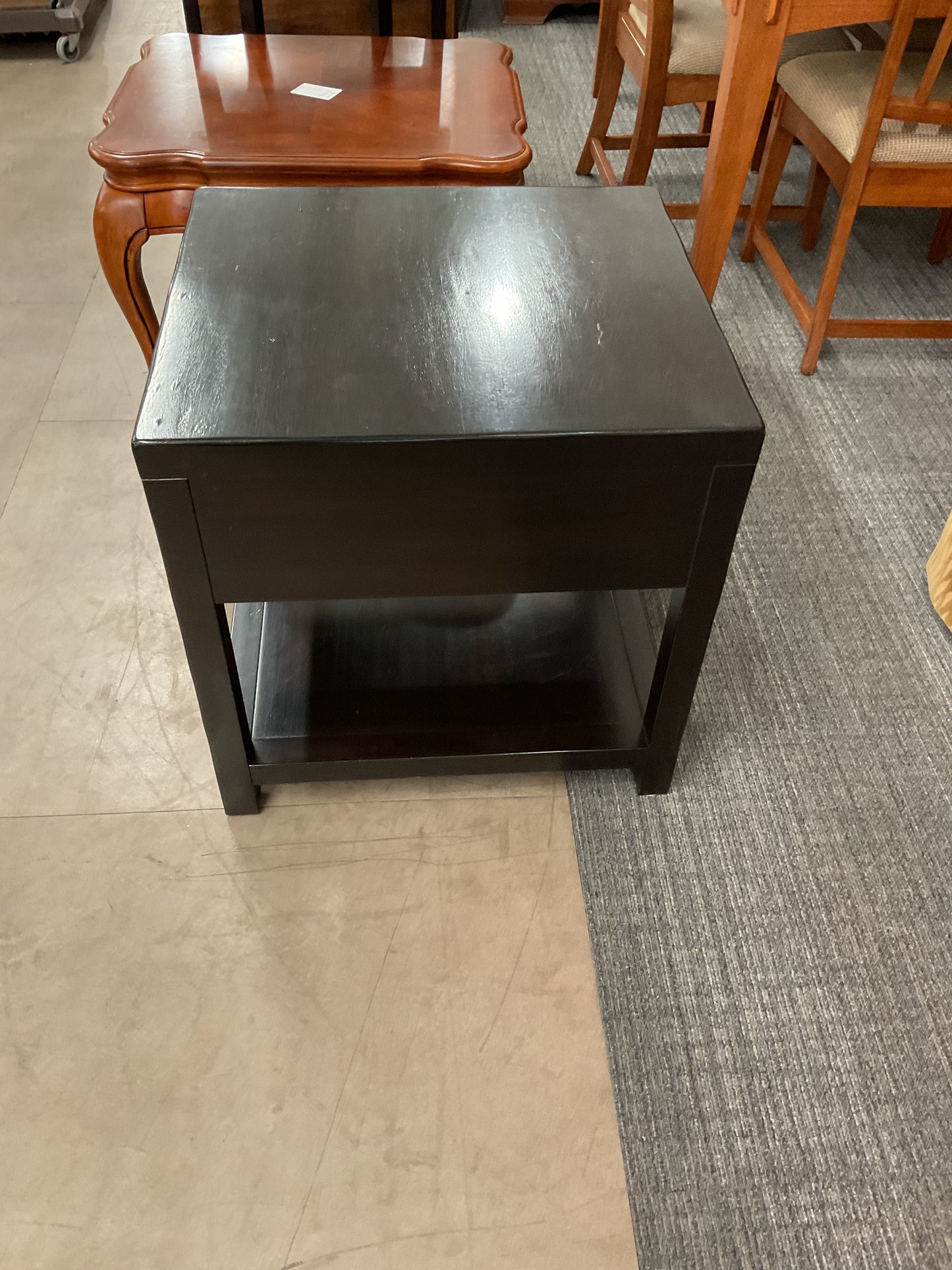 Dark Brown End Table with Drawer and Shelf