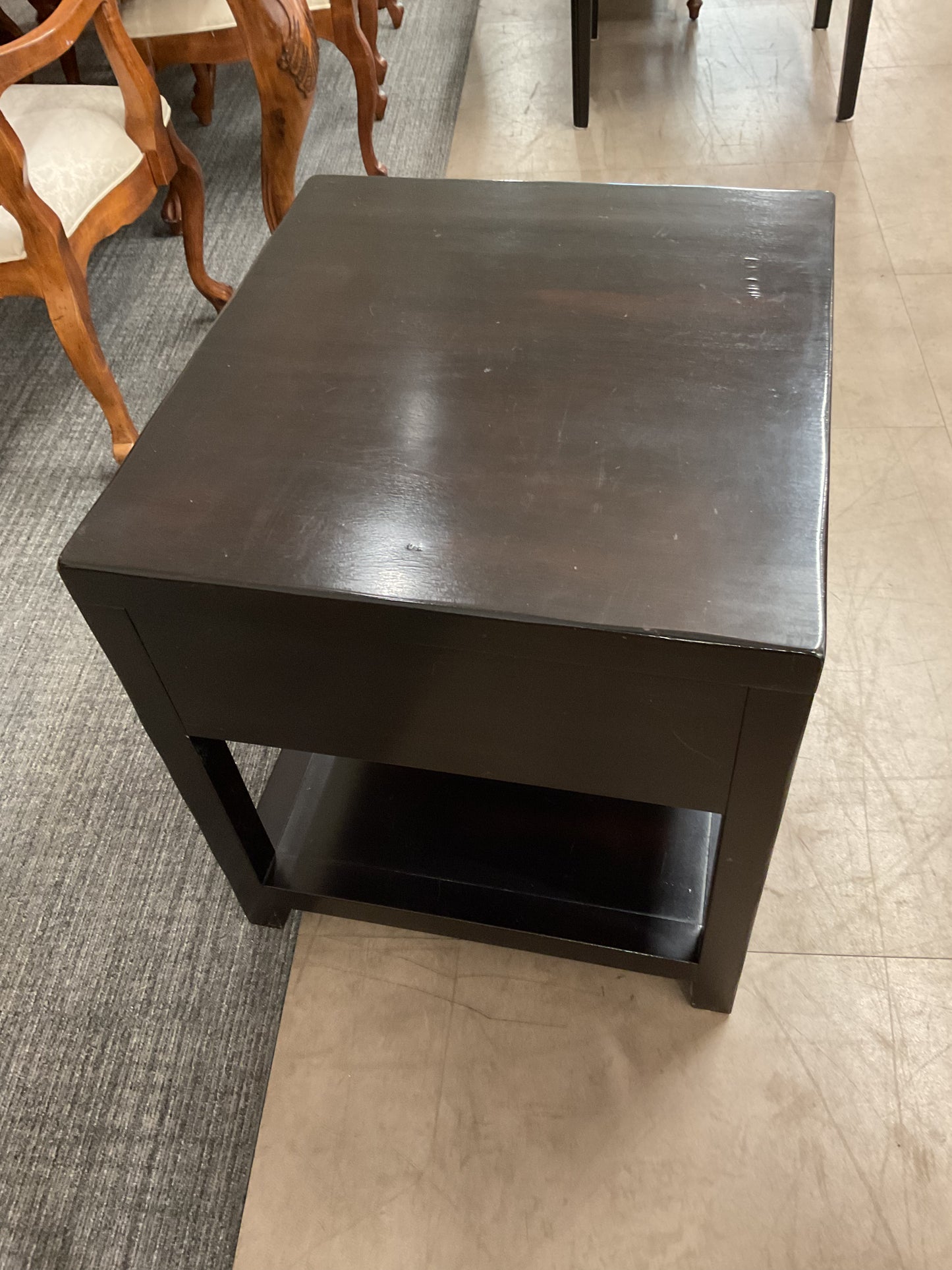 Dark Brown End Table with Drawer and Shelf