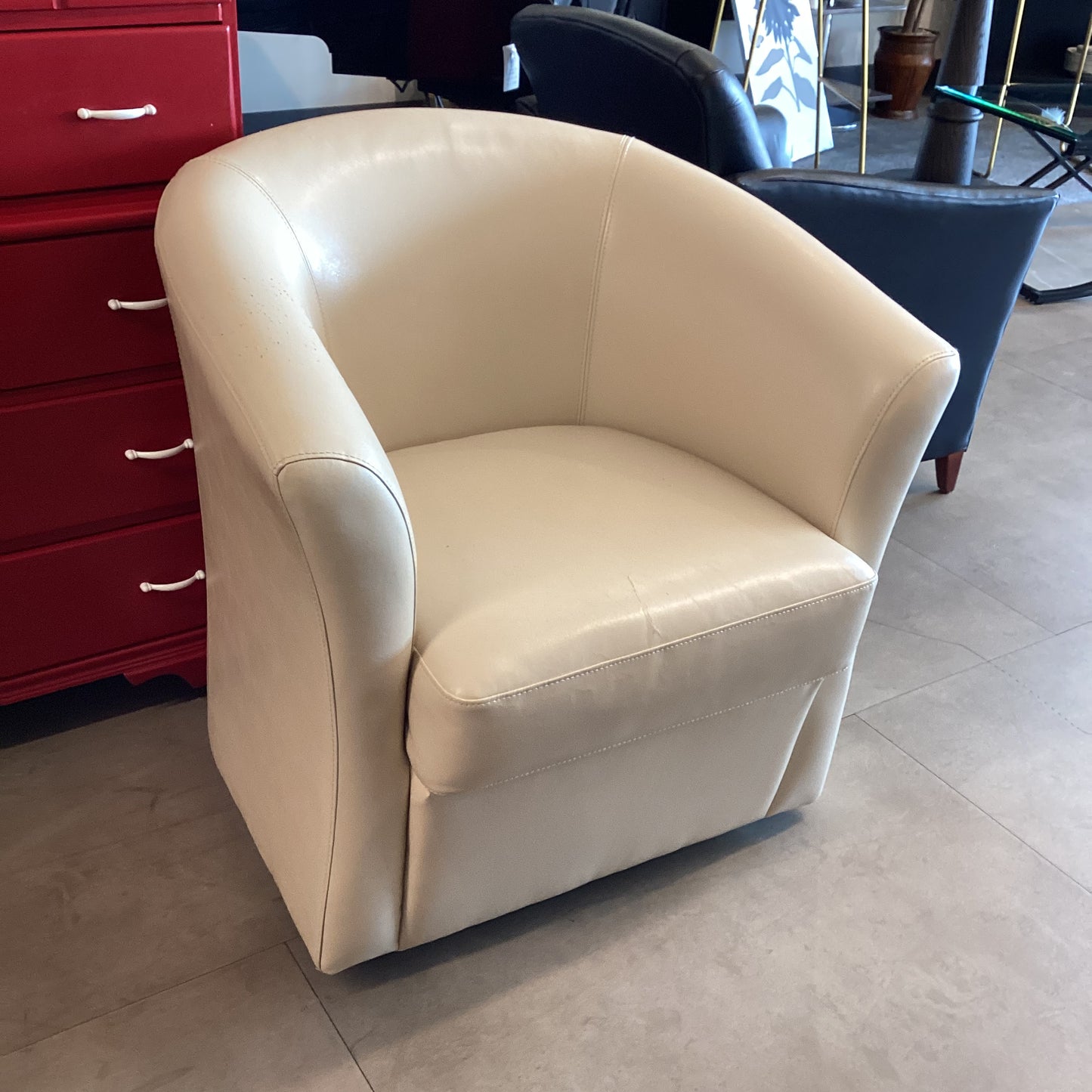 Beige Swivel Barrel Chair