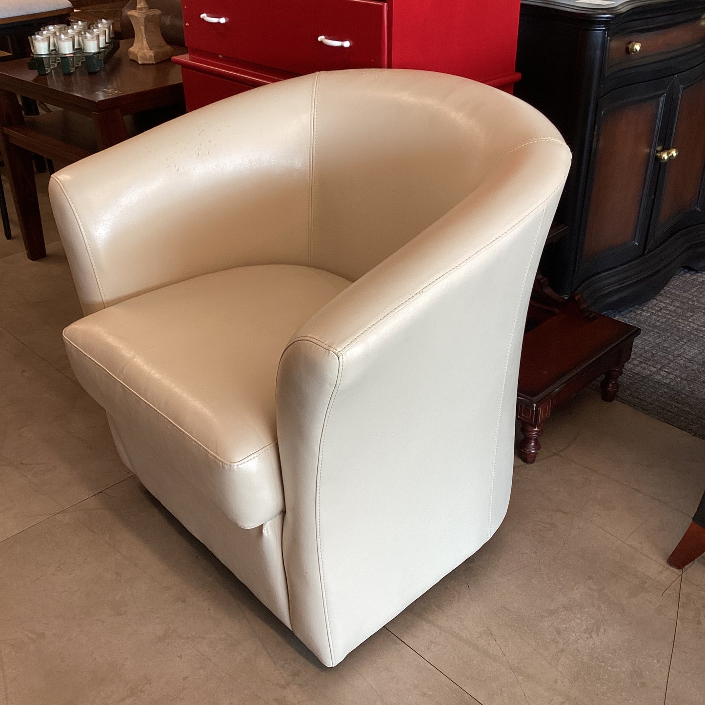 Beige Swivel Barrel Chair