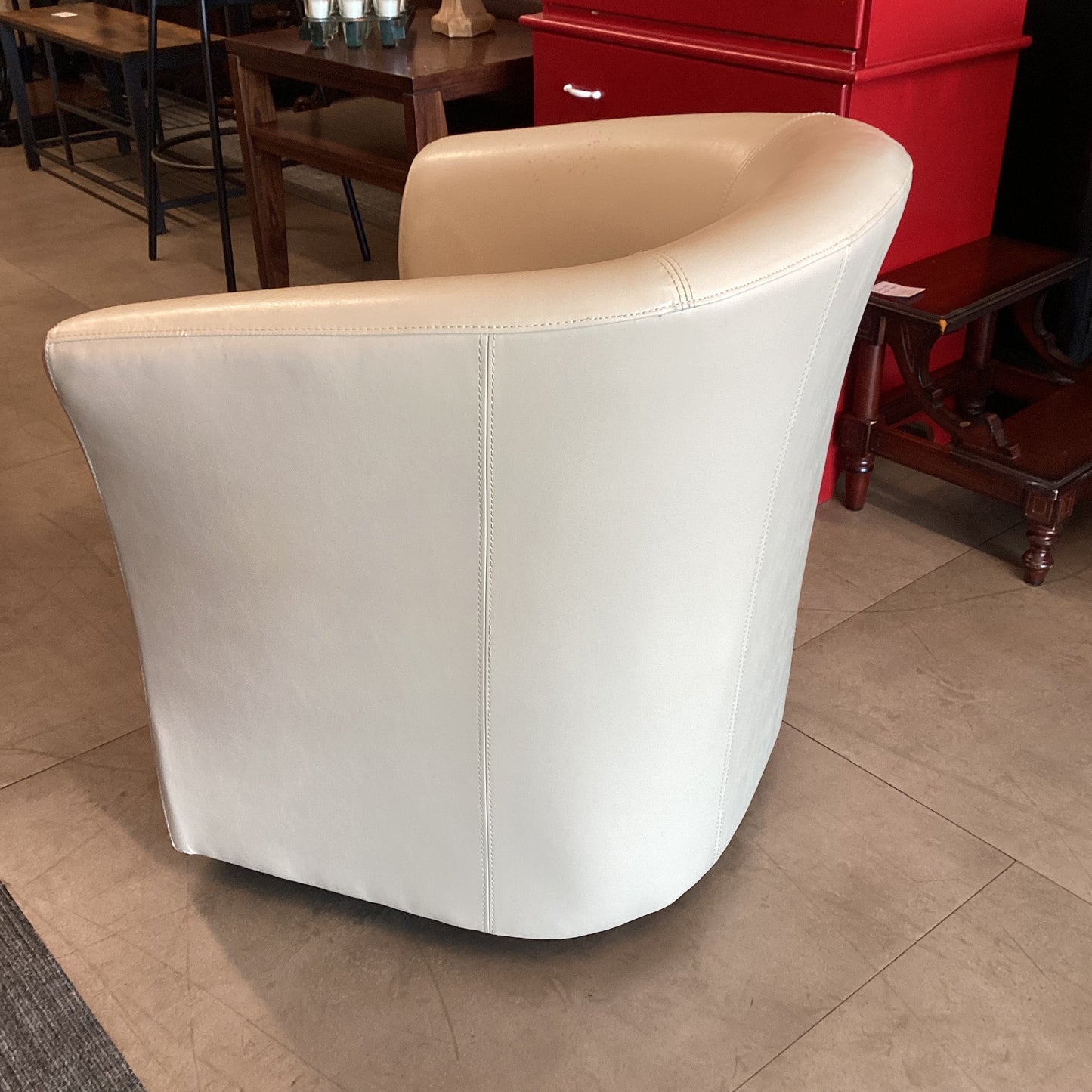 Beige Swivel Barrel Chair