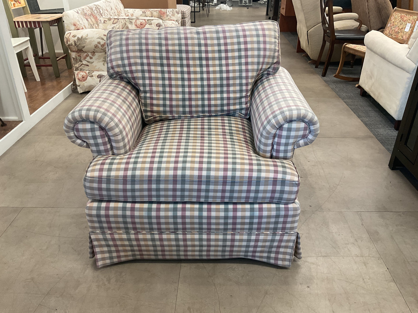 Cream Linen Plaid Chair