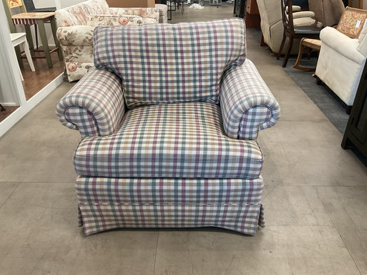 Cream Linen Plaid Chair