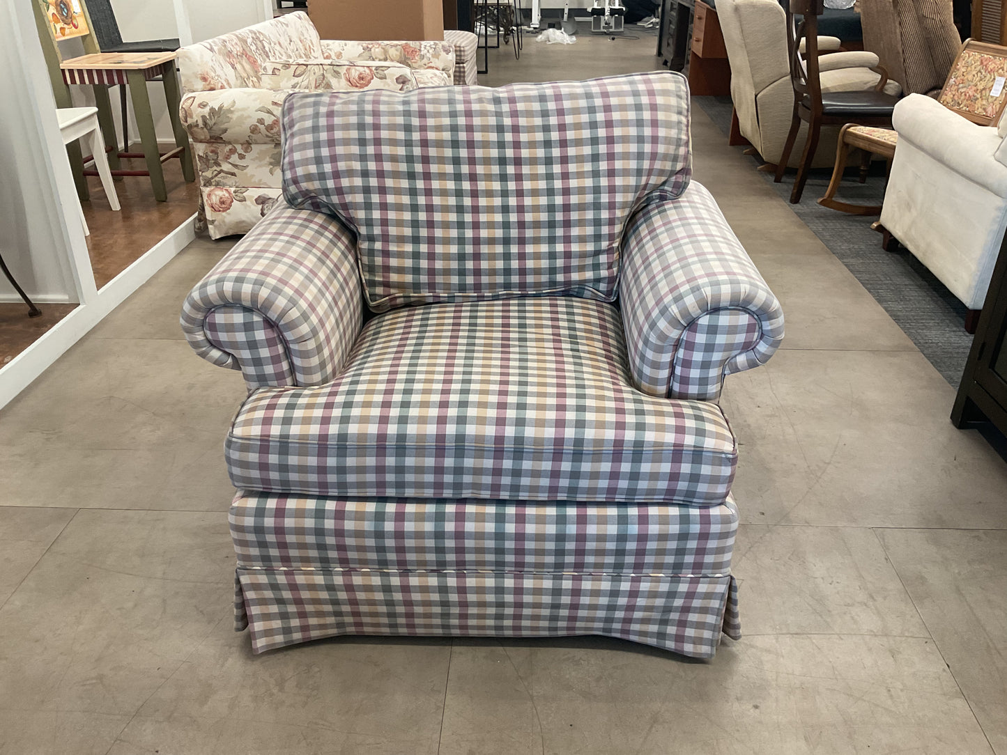 Cream Linen Plaid Chair