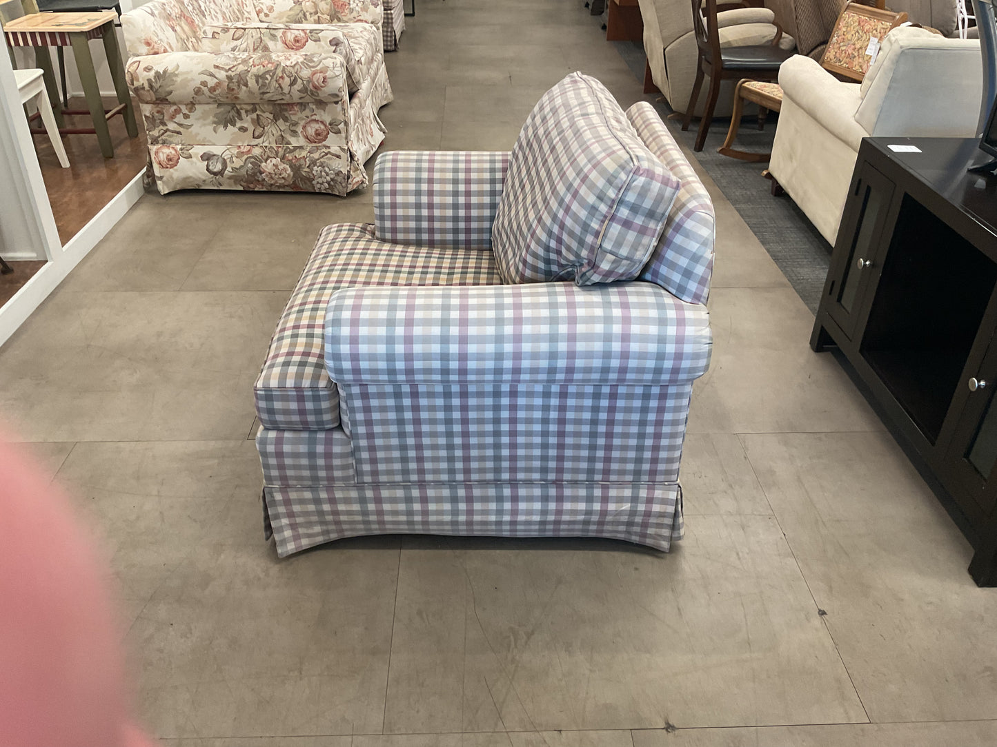 Cream Linen Plaid Chair