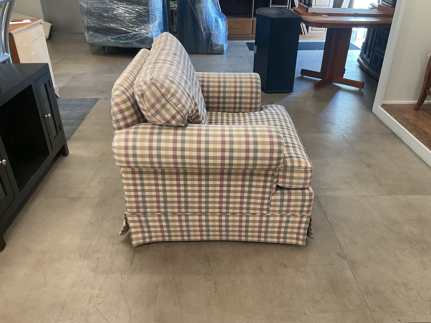Cream Linen Plaid Chair