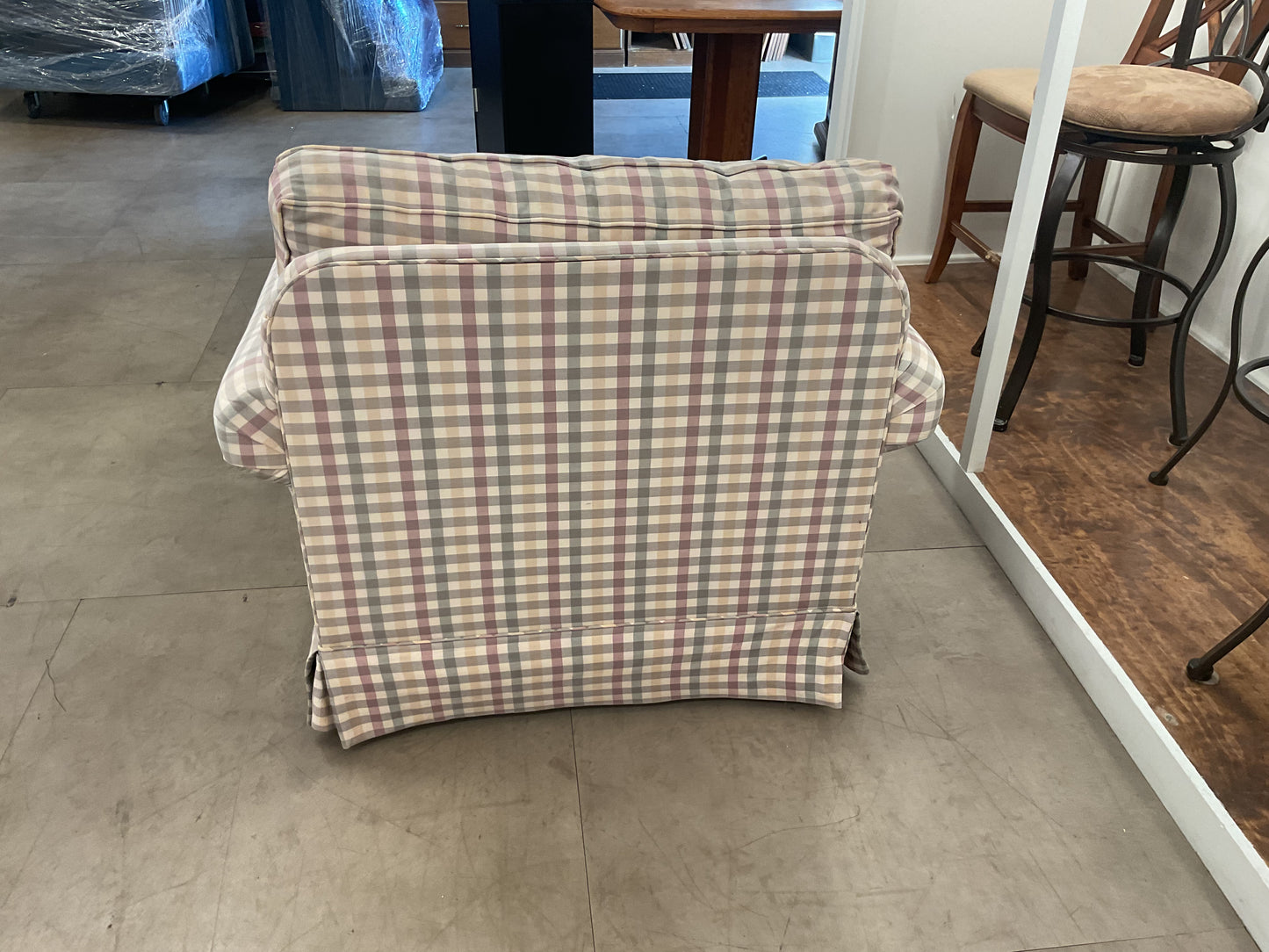 Cream Linen Plaid Chair