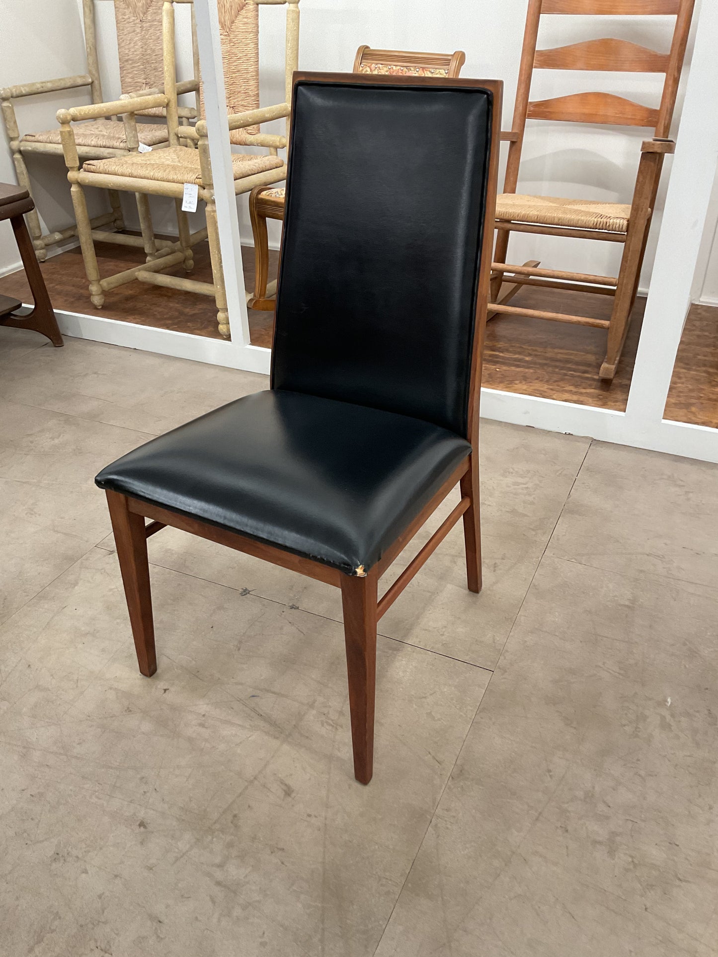 Walnut & Black Leather Chair