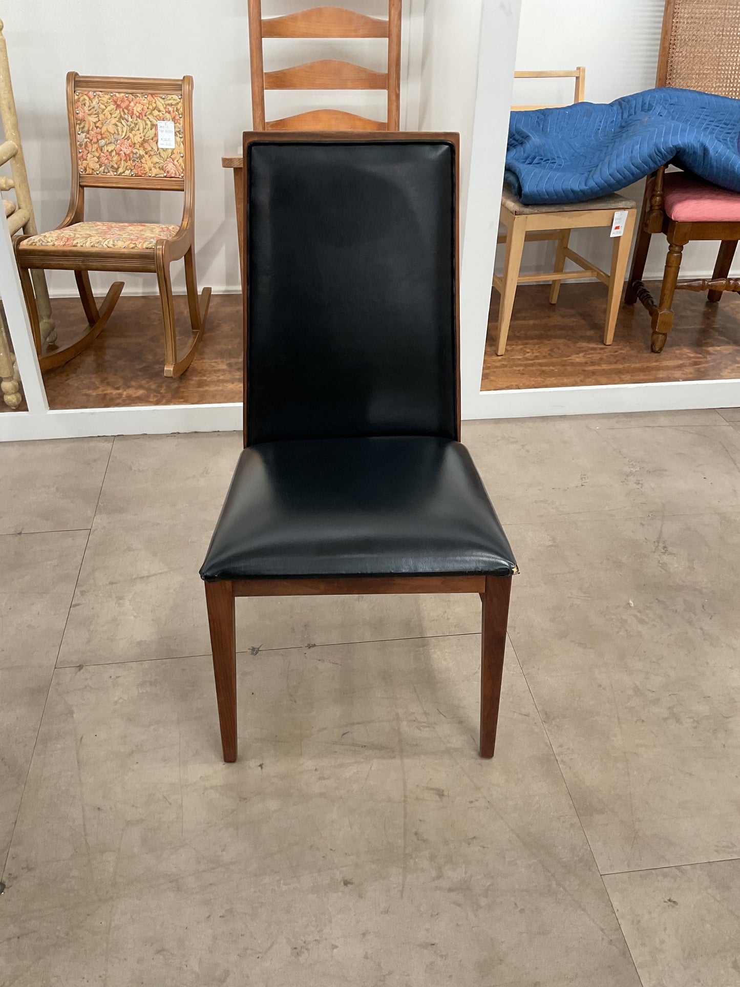 Walnut & Black Leather Chair