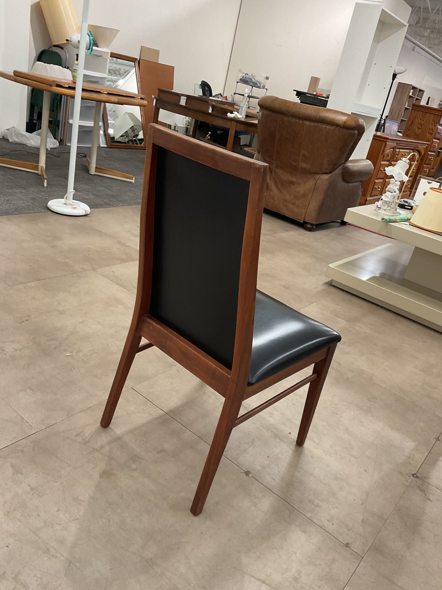 Walnut & Black Leather Chair