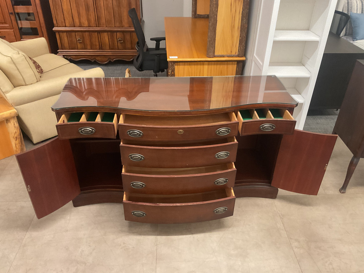 Vintage Serpentine Mahogany Buffet