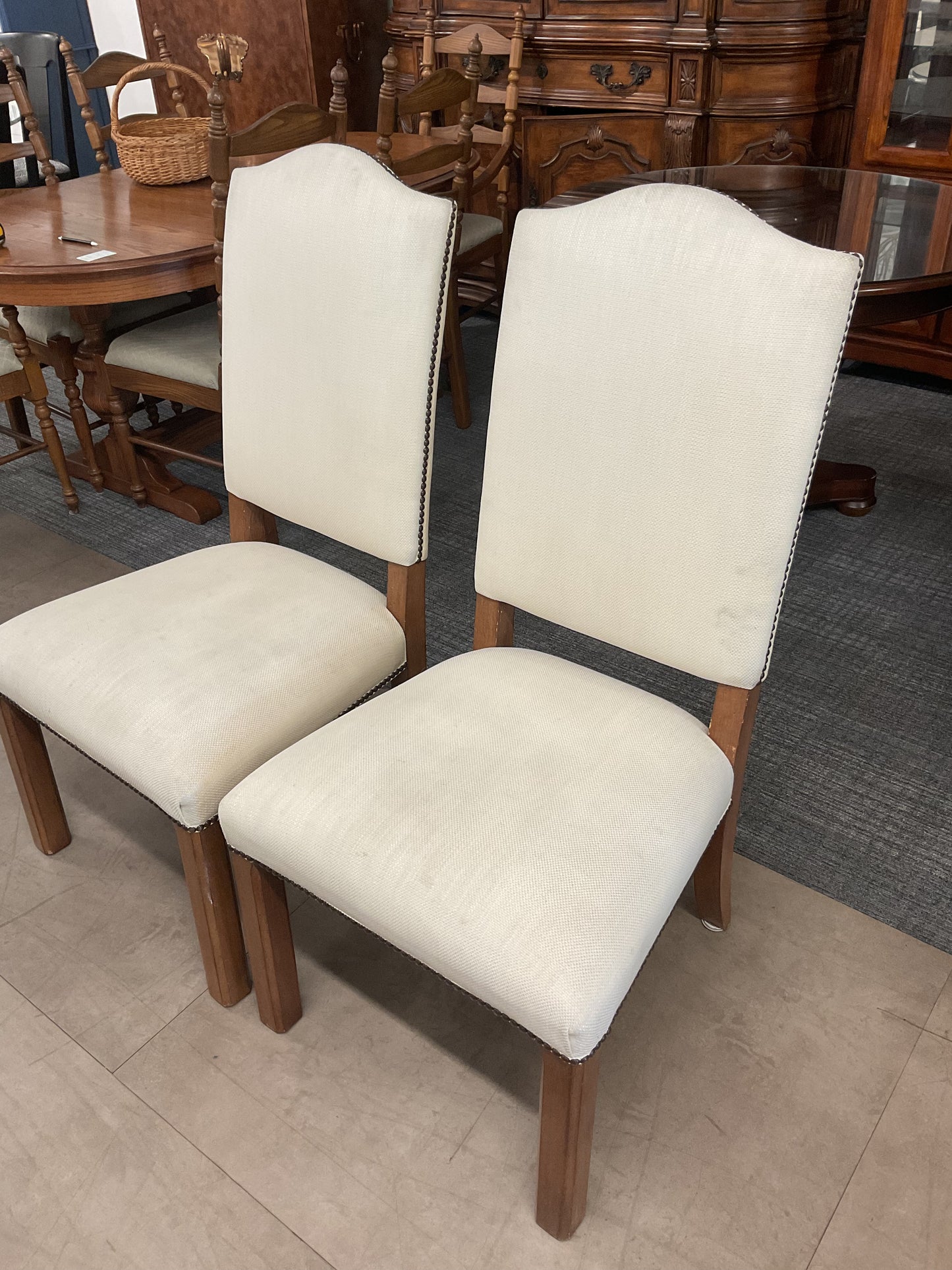 Beige Stud Chair Pair