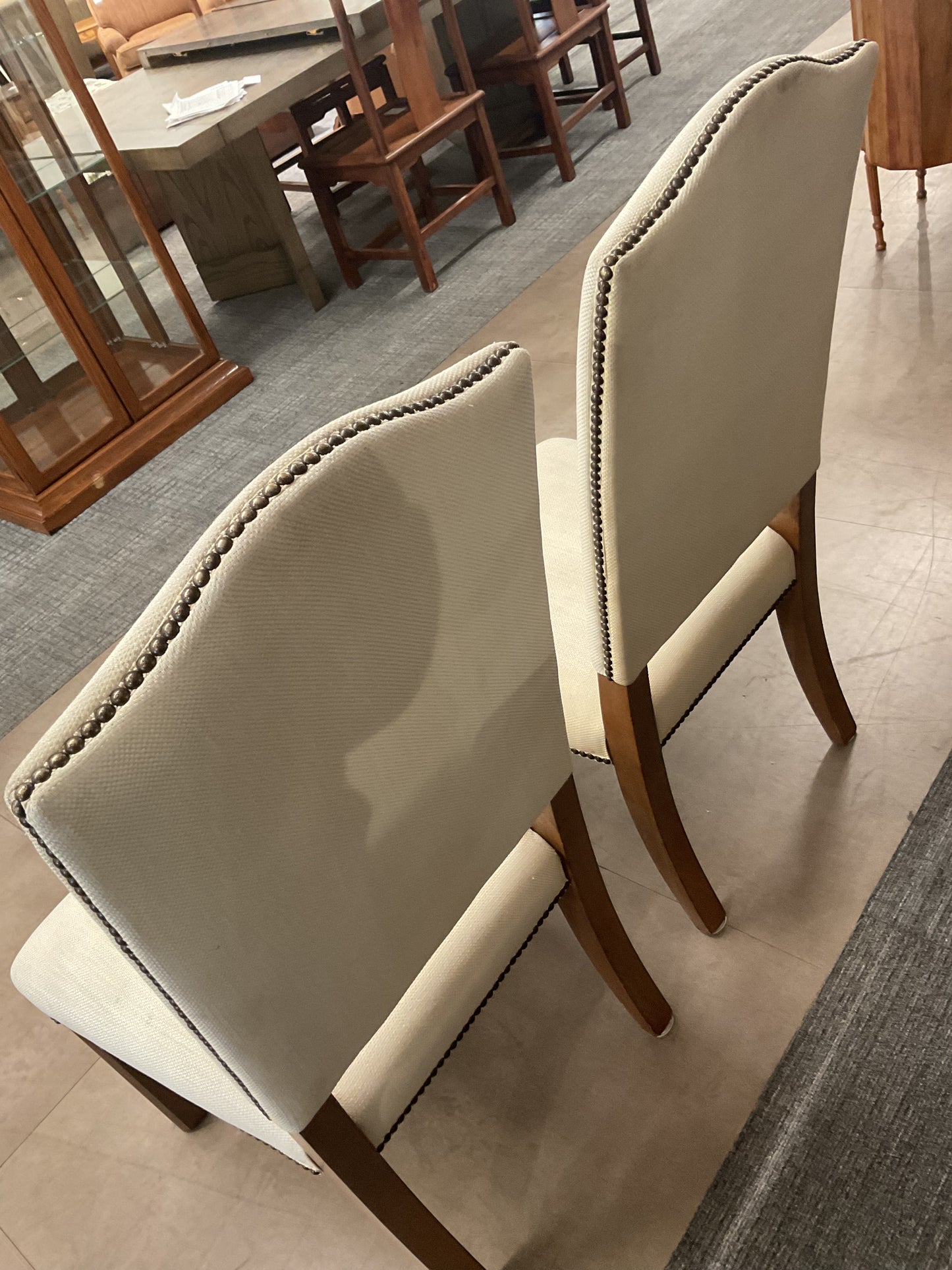 Beige Stud Chair Pair