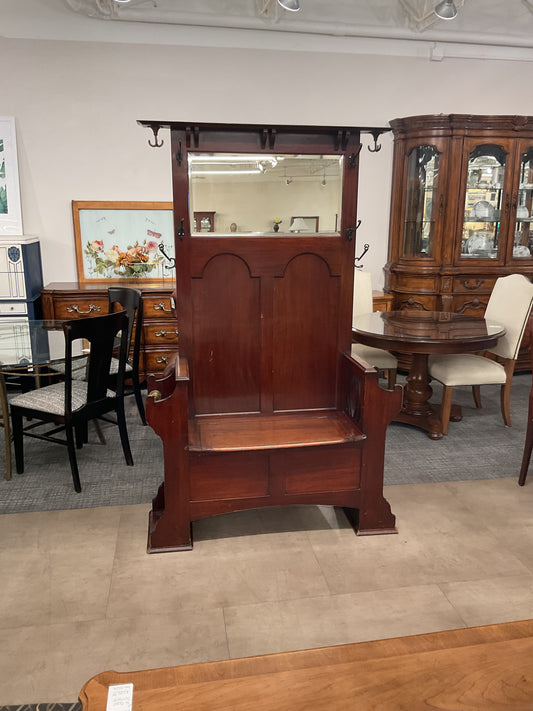 Antique Hall Tree W/Mirror & Bench