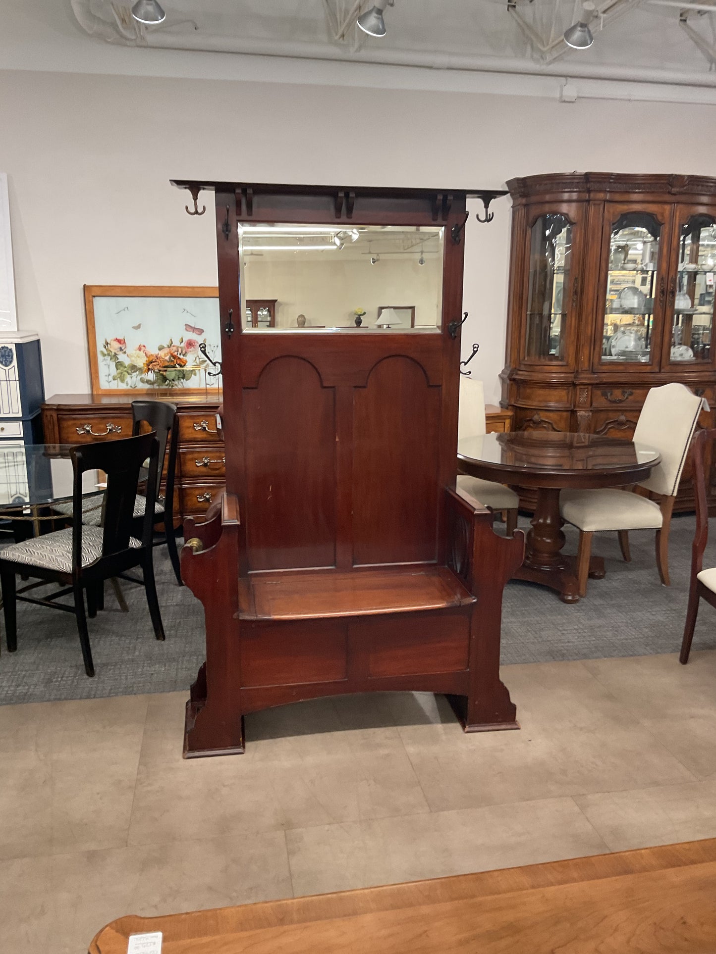Antique Hall Tree W/Mirror & Bench