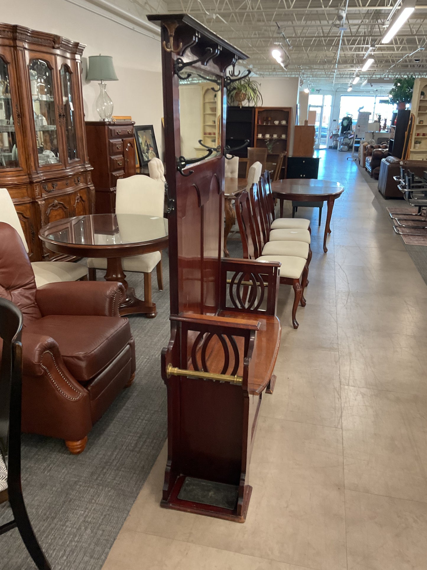 Antique Hall Tree W/Mirror & Bench