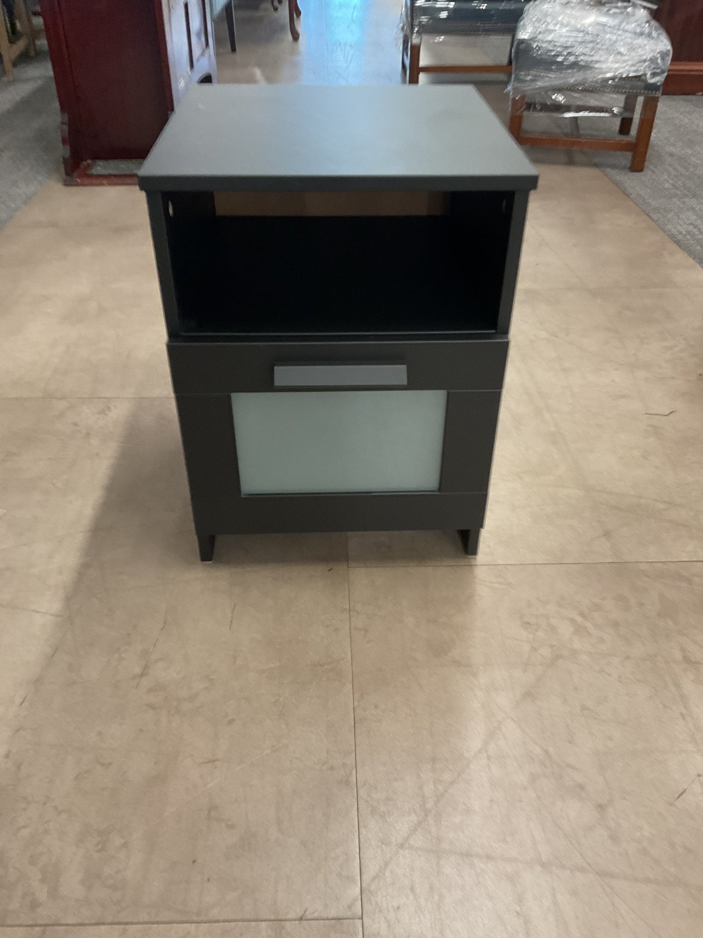 Black Nightstand W/Frosted Glass