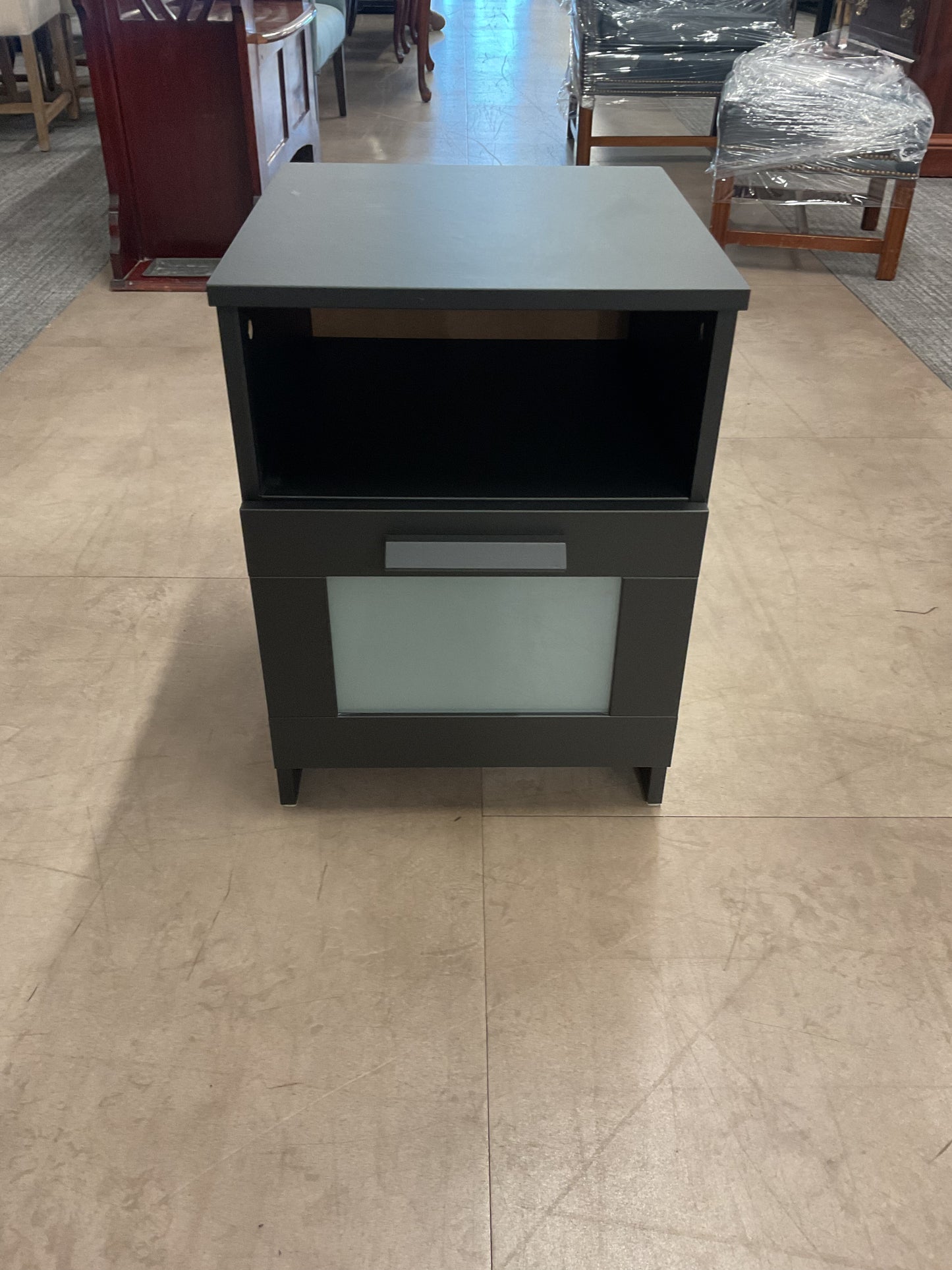 Black Nightstand W/Frosted Glass