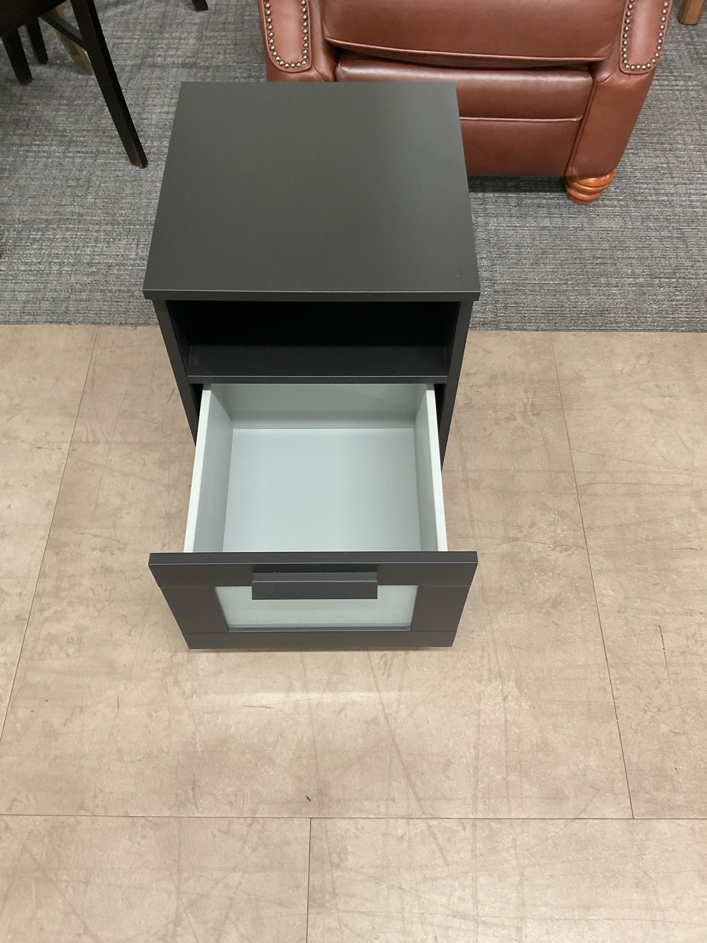 Black Nightstand W/Frosted Glass