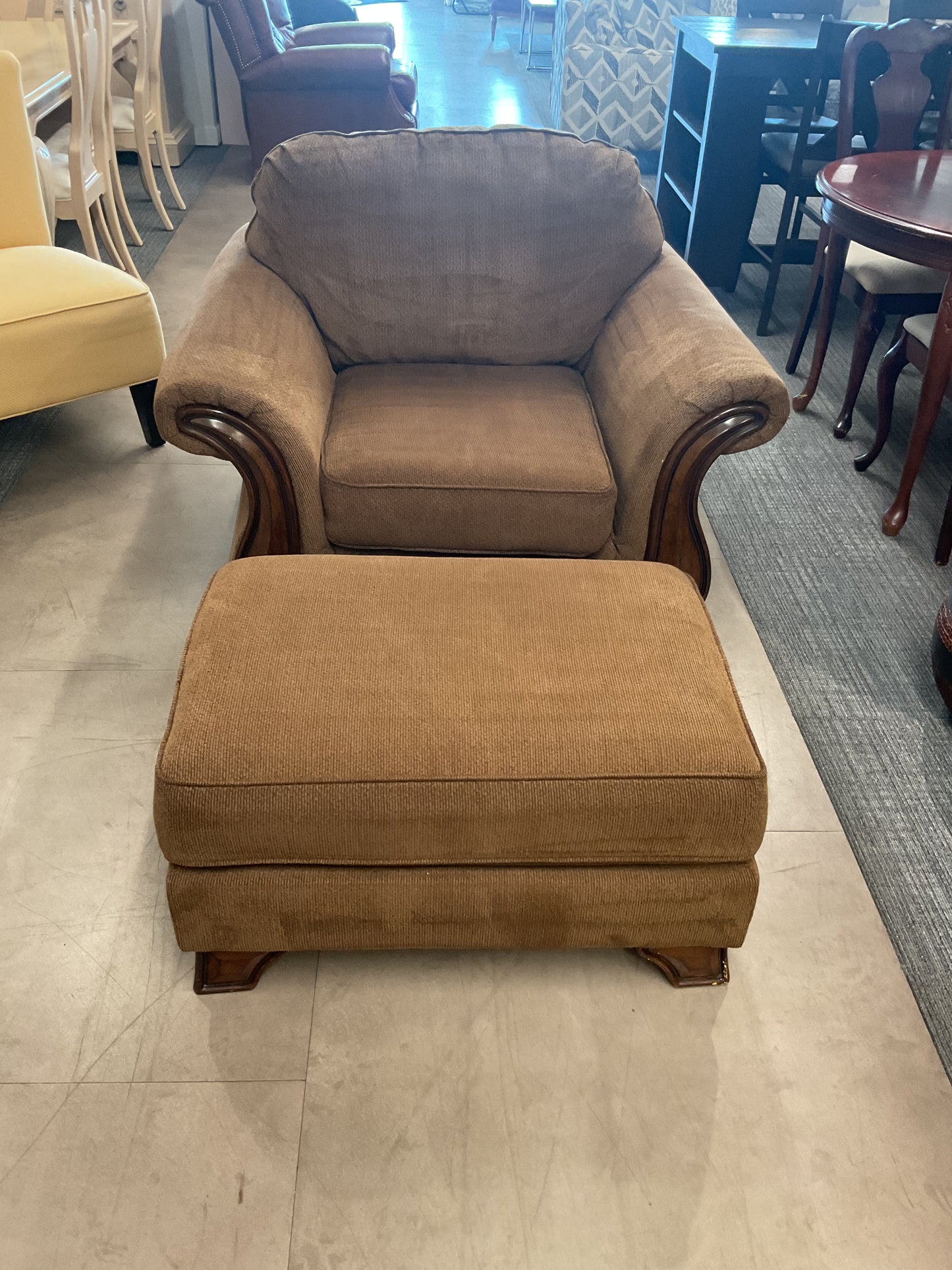Brown Armchair W/Ottoman