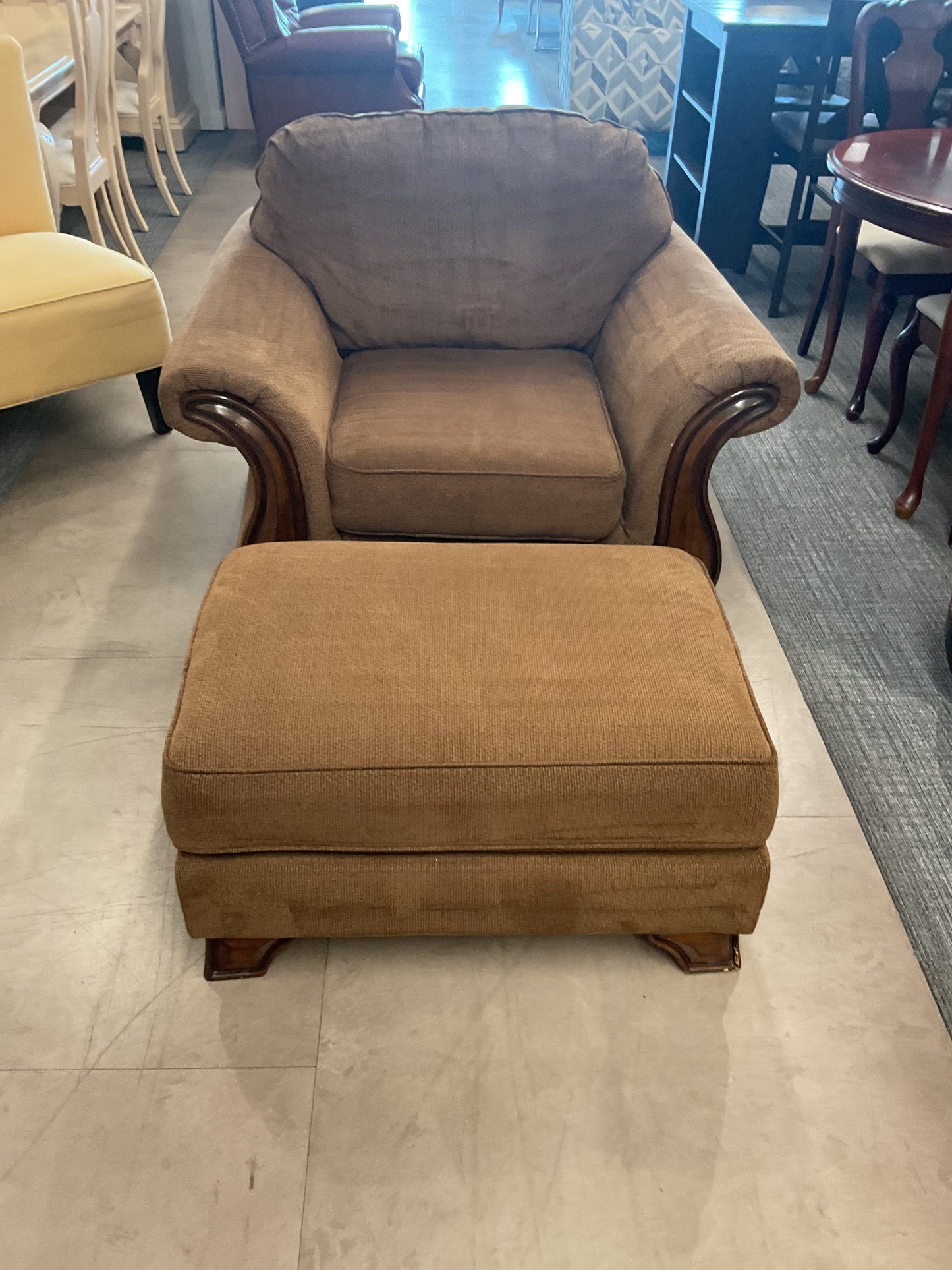 Brown Armchair W/Ottoman