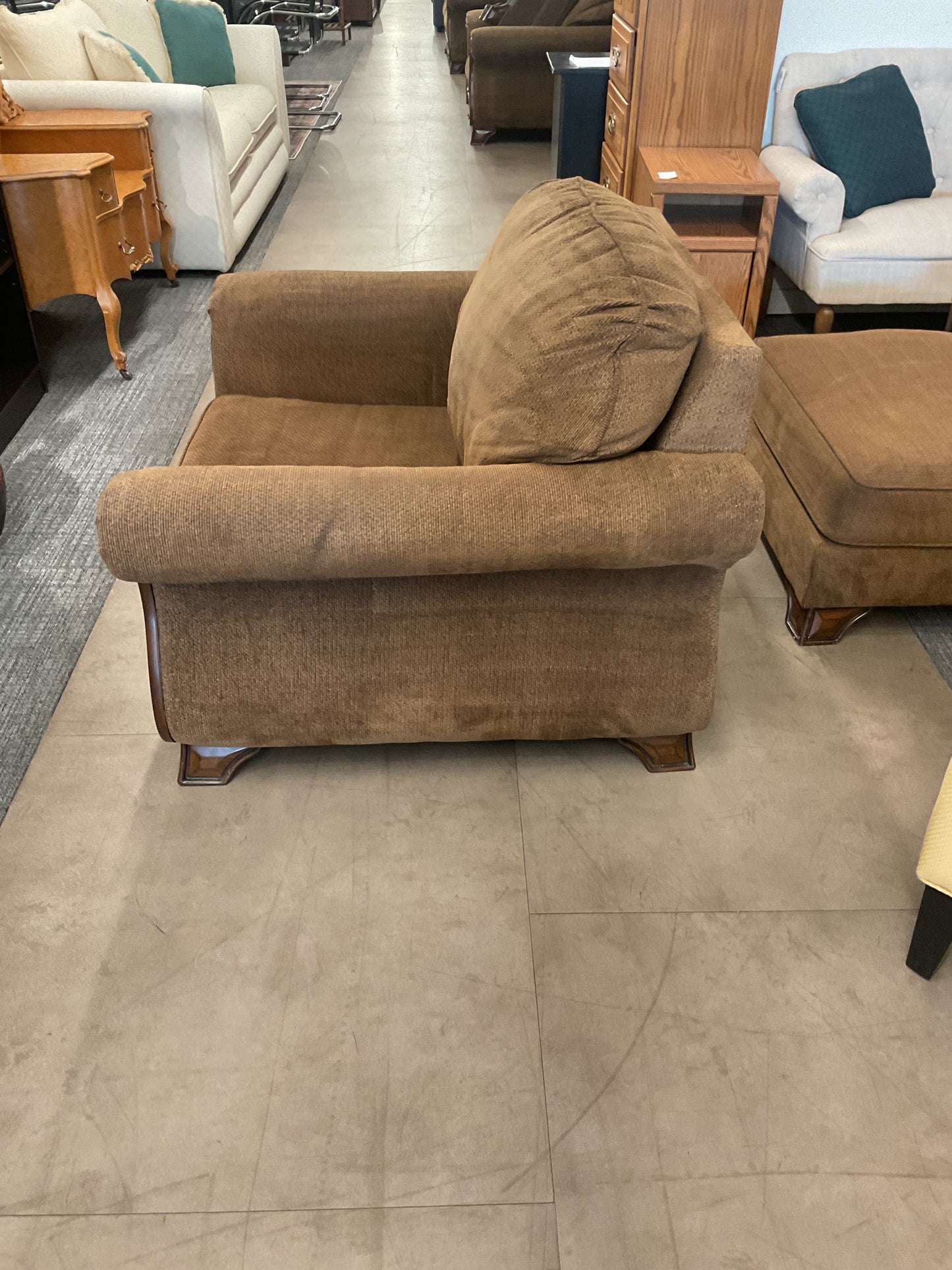 Brown Armchair W/Ottoman