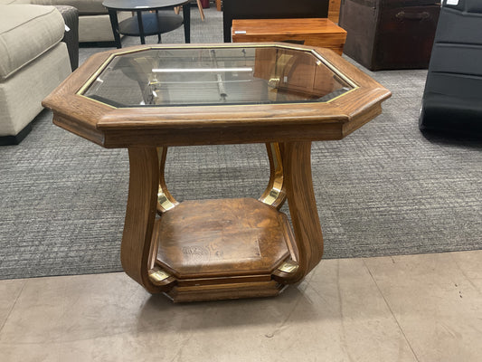 Glass Top W/Brass End Table