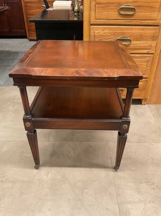 Rolling Leather & Burl Top End Table