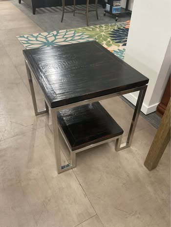 Dark wood metal frame end table