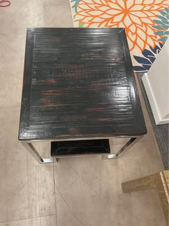 Dark wood metal frame end table