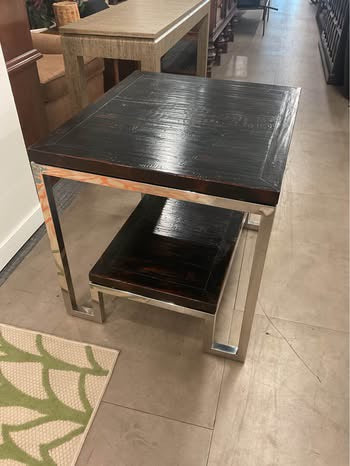 Dark wood metal frame end table