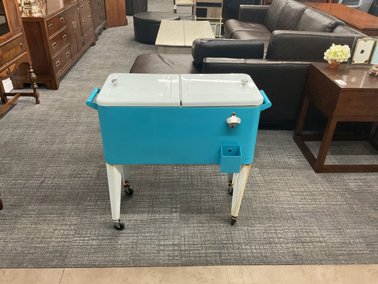 Retro Blue Ice Cooler On Wheels